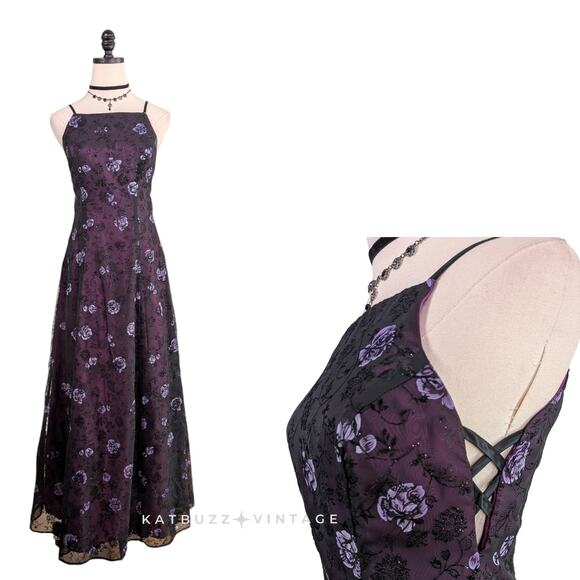 Vintage Morgan Co Prom Dress Maxi Gown 6 Purple Y2K Goth Whimsigoth 90S Floral